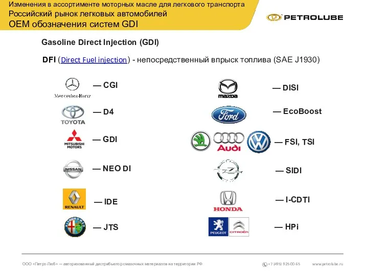 www.petrolube.ru ООО «Петро-Люб» — авторизованный дистрибьютор смазочных материалов на территории