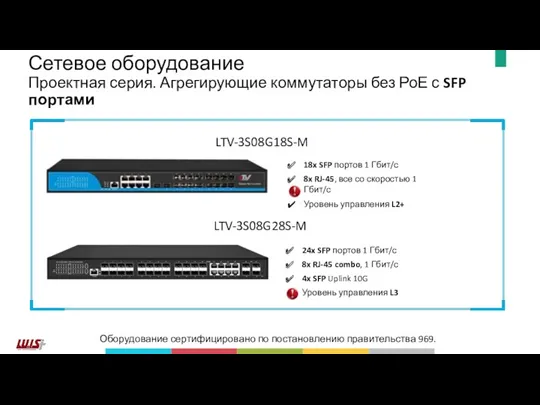 Сетевое оборудование Проектная серия. Агрегирующие коммутаторы без РоЕ с SFP