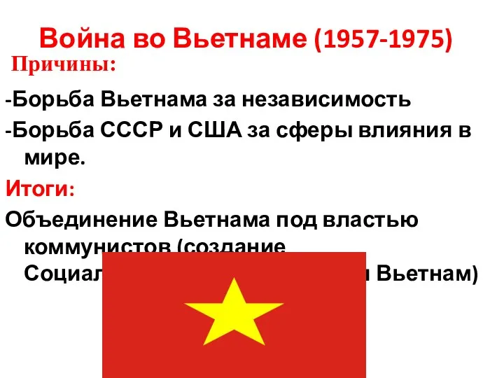 Война во Вьетнаме (1957-1975) -Борьба Вьетнама за независимость -Борьба СССР