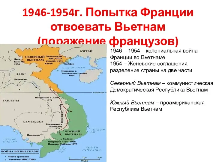 1946-1954г. Попытка Франции отвоевать Вьетнам (поражение французов) 1946 – 1954