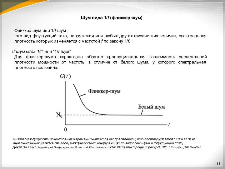 Фликкер шум или 1/f шум – это вид флуктуаций тока,