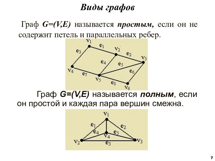 Граф G=(V,E) называется простым, если он не содержит петель и