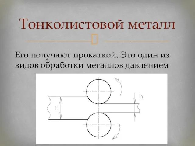 Тонколистовой металл Его получают прокаткой. Это один из видов обработки металлов давлением