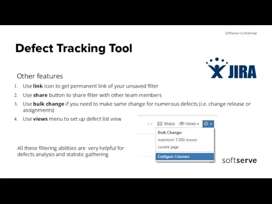 Defect Tracking Tool Other features Use link icon to get