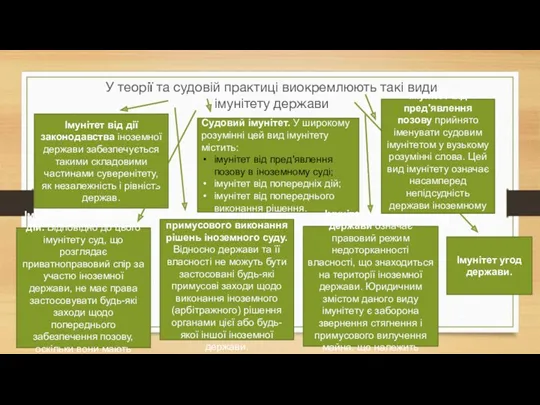 У теорії та судовій практиці виокремлюють такі види імунітету держави