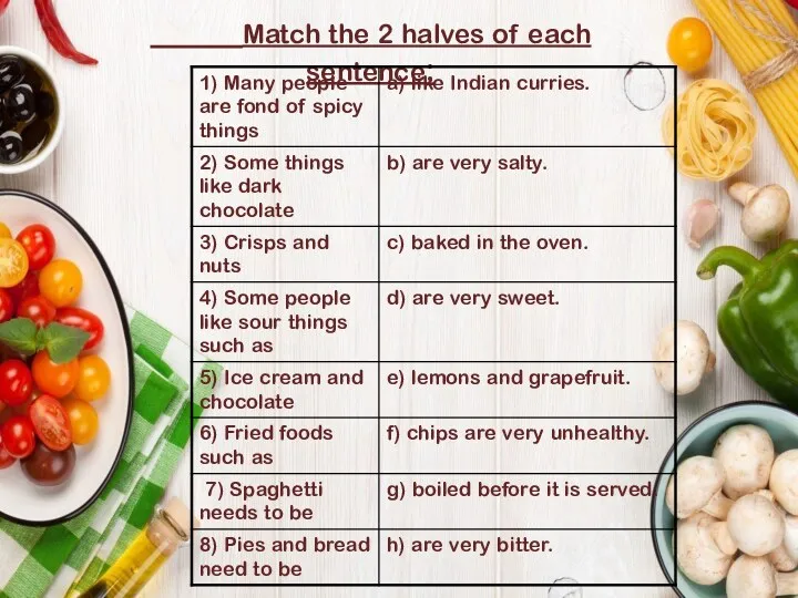 Match the 2 halves of each sentence: