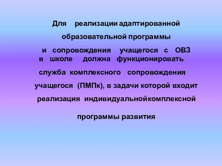 Для реализации адаптированной образовательной программы и сопровождения учащегося с ОВЗ