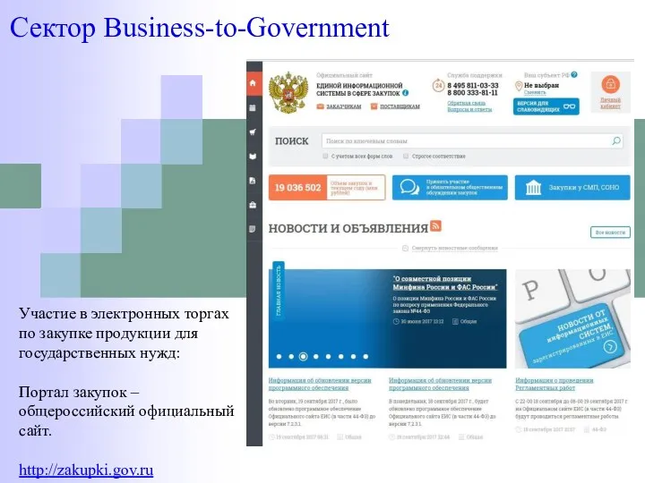 Сектор Business-to-Government Участие в электронных торгах по закупке продукции для