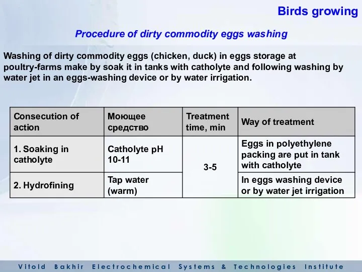 Washing of dirty commodity eggs (chicken, duck) in eggs storage at poultry-farms make