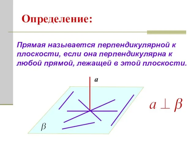 Определение: а Прямая называется перпендикулярной к плоскости, если она перпендикулярна