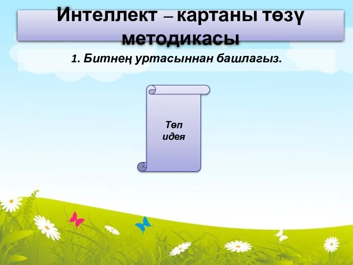 Интеллект – картаны төзү методикасы 1. Битнең уртасыннан башлагыз. Төп идея