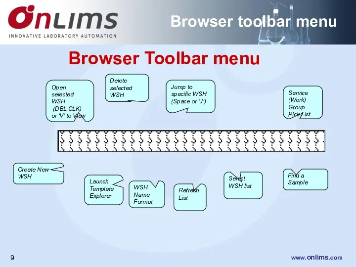 Browser Toolbar menu Create New WSH Service (Work) Group Pick