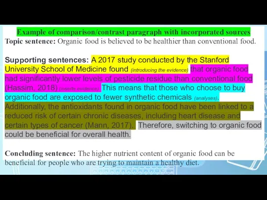 Example of comparison/contrast paragraph with incorporated sources Topic sentence: Organic