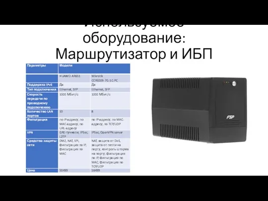 Используемое оборудование: Маршрутизатор и ИБП