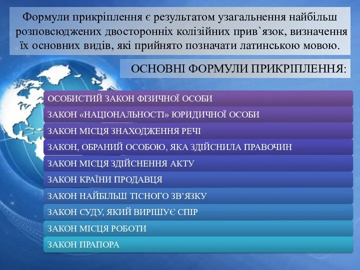 Формули прикріплення є результатом узагальнення найбільш розповсюджених двосторонніх колізійних прив`язок,