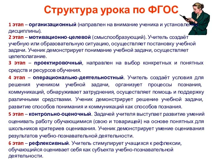 Структура урока по ФГОС 1 этап – организационный (направлен на внимание ученика и