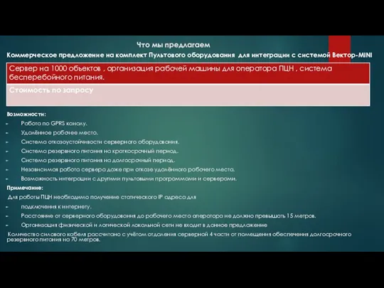 Что мы предлагаем Коммерческое предложение на комплект Пультового оборудования для