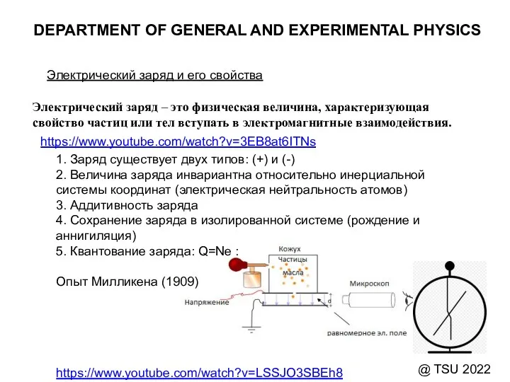 DEPARTMENT OF GENERAL AND EXPERIMENTAL PHYSICS @ TSU 2022 Электрический