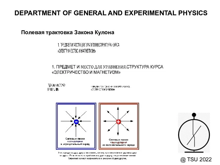 DEPARTMENT OF GENERAL AND EXPERIMENTAL PHYSICS @ TSU 2022 Полевая трактовка Закона Кулона