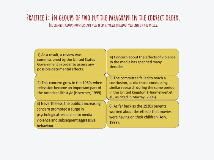 Practice I: In groups of two put the paragraph in