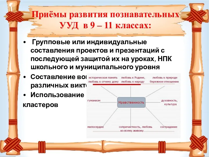 Приёмы развития познавательных УУД в 9 – 11 классах: Групповые или индивидуальные составления