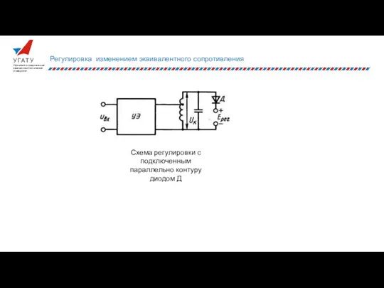 Регулировка изменением эквивалентного сопротивления Схема регулировки с подключенным параллельно контуру диодом Д