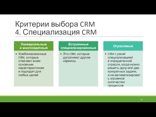 Критерии выбора CRM 4. Специализация CRM