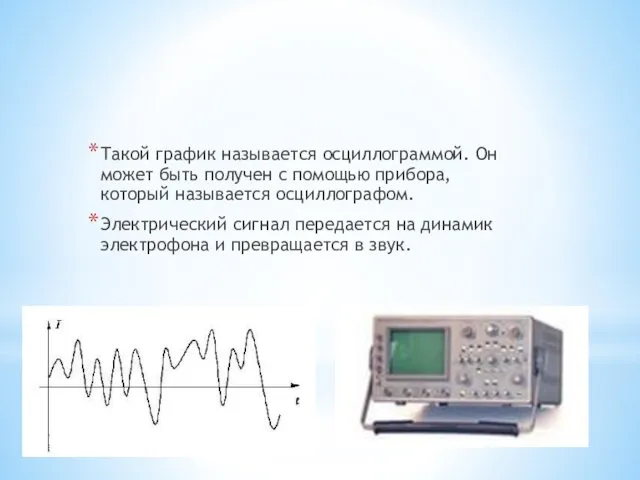 Такой график называется осциллограммой. Он может быть получен с помощью