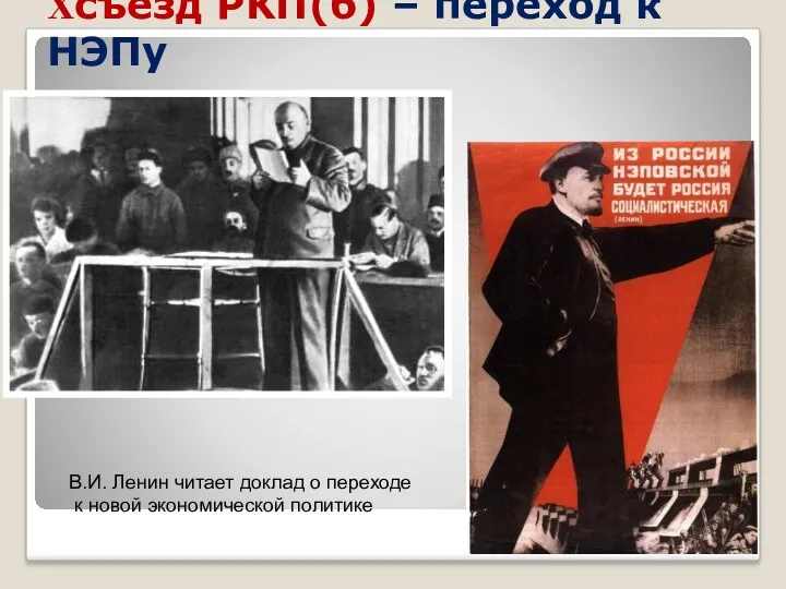 Xсъезд РКП(б) – переход к НЭПу В.И. Ленин читает доклад о переходе к новой экономической политике