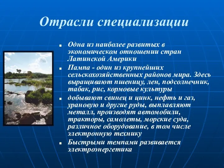 Отрасли специализации Одна из наиболее развитых в экономическом отношении стран