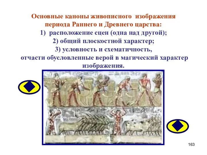 Основные каноны живописного изображения периода Раннего и Древнего царства: 1) расположение сцен (одна