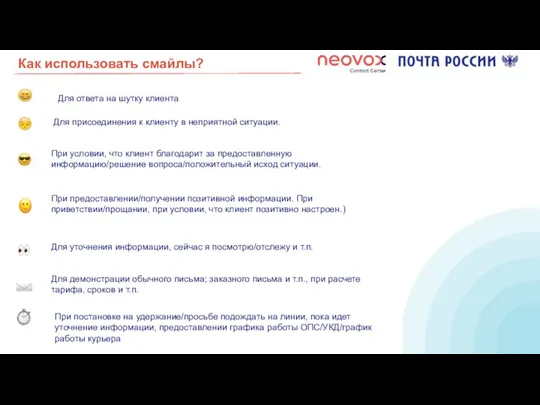 Как использовать смайлы? При постановке на удержание/просьбе подождать на линии,