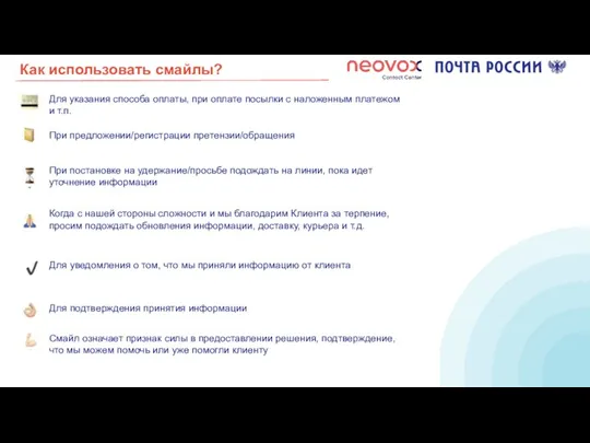 Как использовать смайлы? Для указания способа оплаты, при оплате посылки