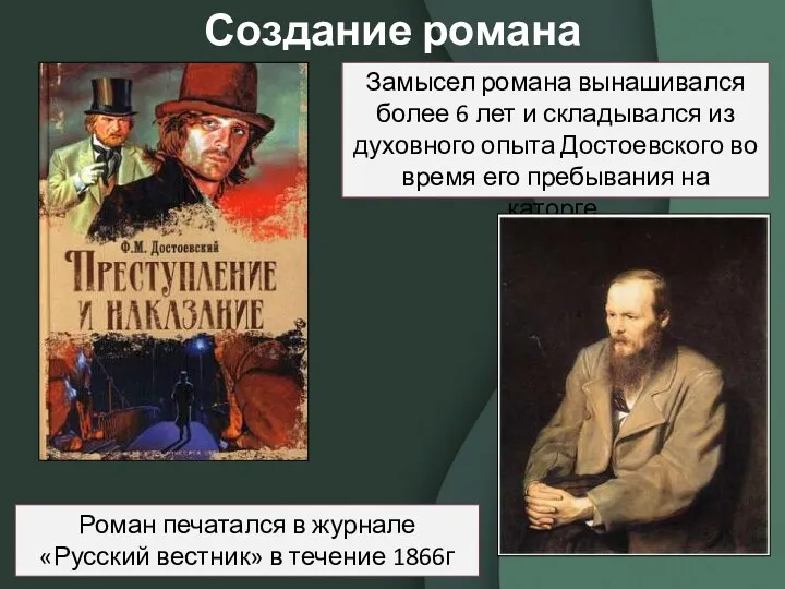 Замысел романа вынашивался более 6 лет и складывался из духовного опыта Достоевского во