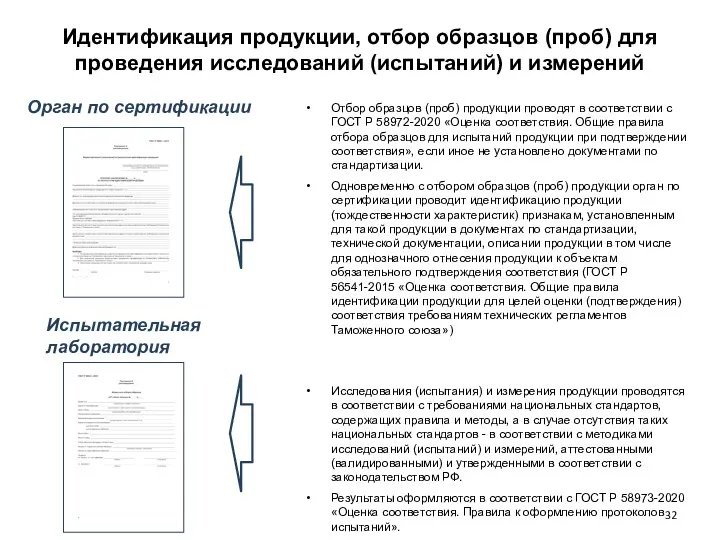 Идентификация продукции, отбор образцов (проб) для проведения исследований (испытаний) и