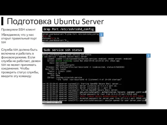 Проверяем SSH клиент Убеждаемся, что у нас открыт правильный порт SSH Служба SSH
