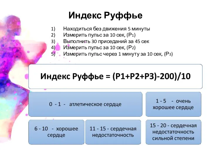 Индекс Руффье Находиться без движения 5 минуты Измерить пульс за