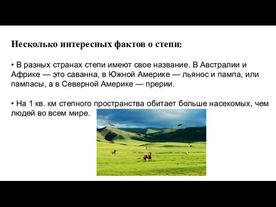 Несколько интересных фактов о степи: • В разных странах степи