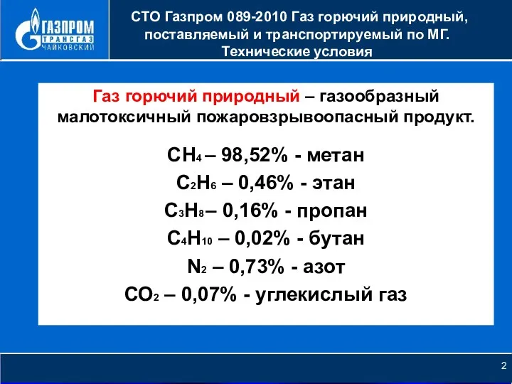 НОВОЕ КАЧЕСТВО РОСТА СТО Газпром 089-2010 Газ горючий природный, поставляемый