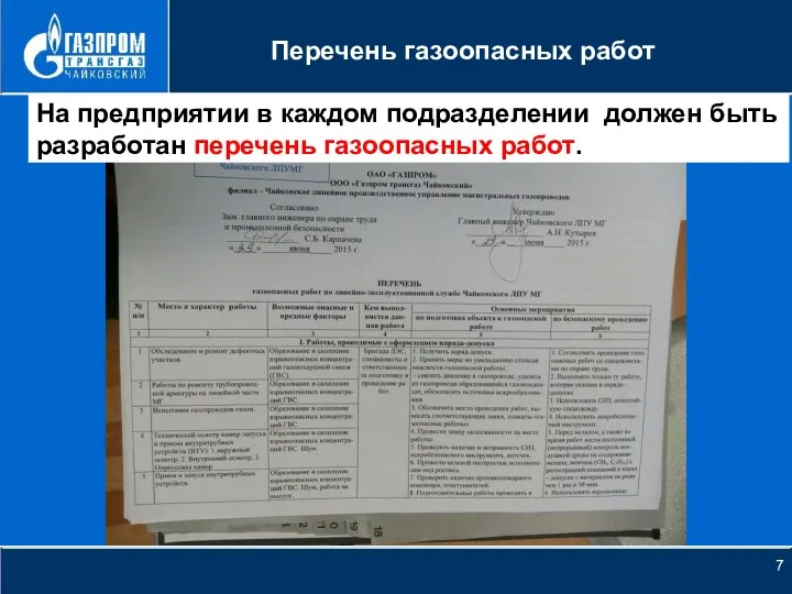 НОВОЕ КАЧЕСТВО РОСТА Перечень газоопасных работ На предприятии в каждом