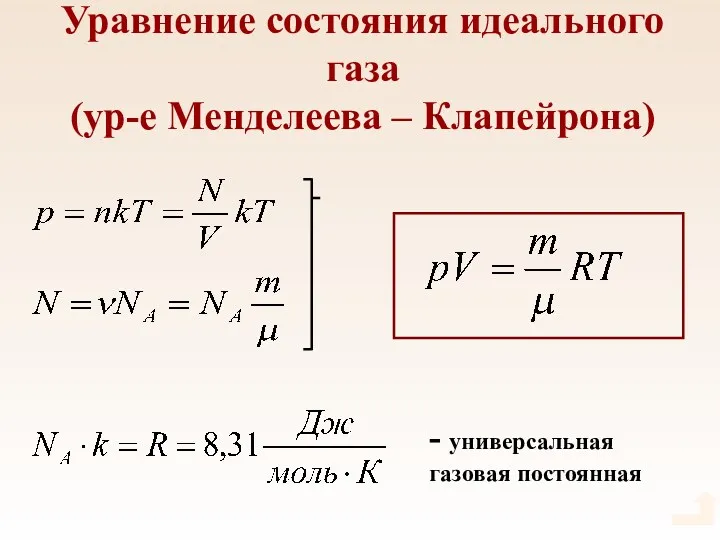 Уравнение состояния идеального газа (ур-е Менделеева – Клапейрона) - универсальная газовая постоянная