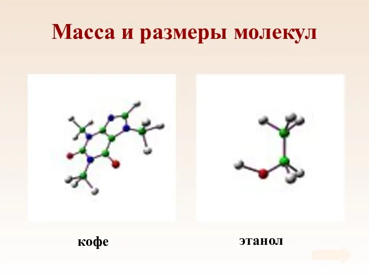 кофе этанол Масса и размеры молекул