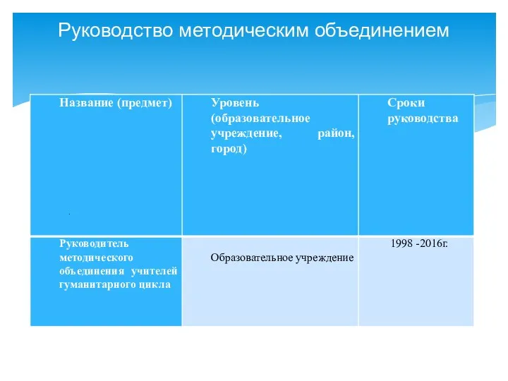 Руководство методическим объединением .