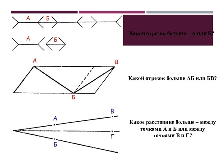 Какой отрезок больше – А или Б? Какой отрезок больше