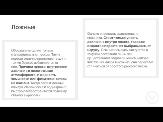 Ложные Образованы одним только мелкозернистым песком. Такие породы отлично принимают