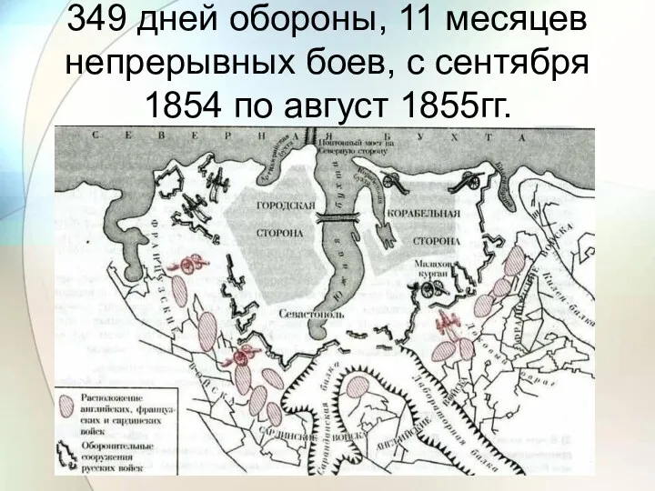 349 дней обороны, 11 месяцев непрерывных боев, с сентября 1854 по август 1855гг.