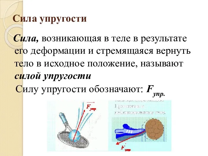 Сила упругости Сила, возникающая в теле в результате его деформации