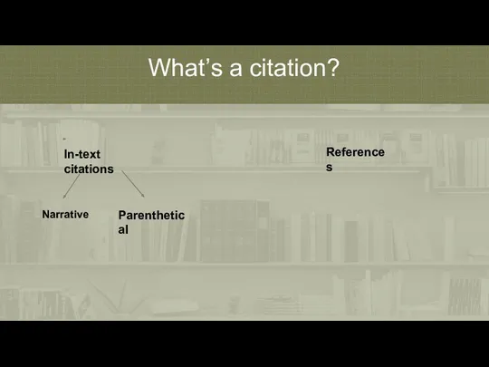 What’s a citation? In-text citations References Narrative Parenthetical
