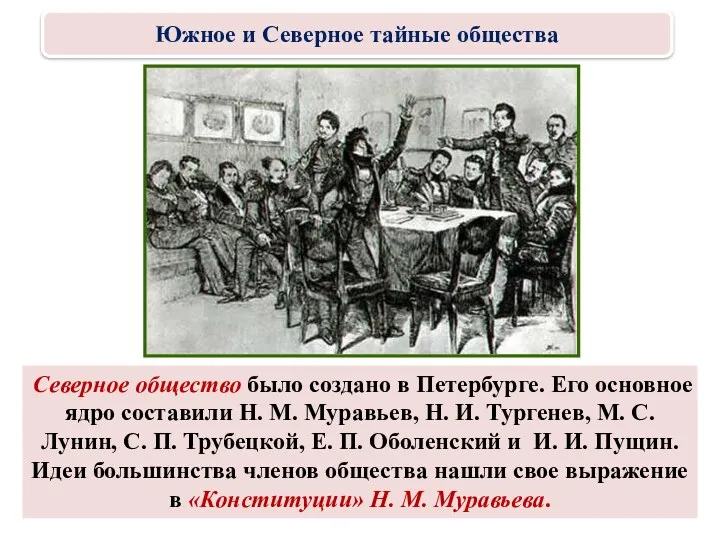 Северное общество было создано в Петербурге. Его основное ядро составили
