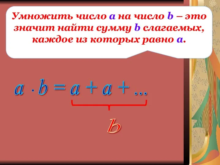 Умножить число а на число b – это значит найти